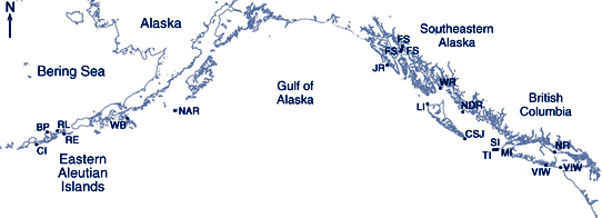 Steller sea lion scat collection site locations